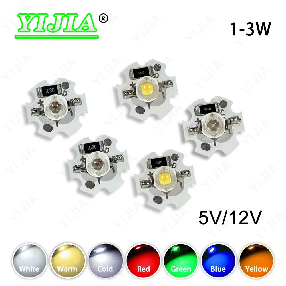 

10 шт. DC5V 12V светодиодные бусины 1 Вт 3 Вт теплый белый красный зеленый синий желтый полный спектр светодиодные чипы для роста растений со звездой 20 мм печатной платой