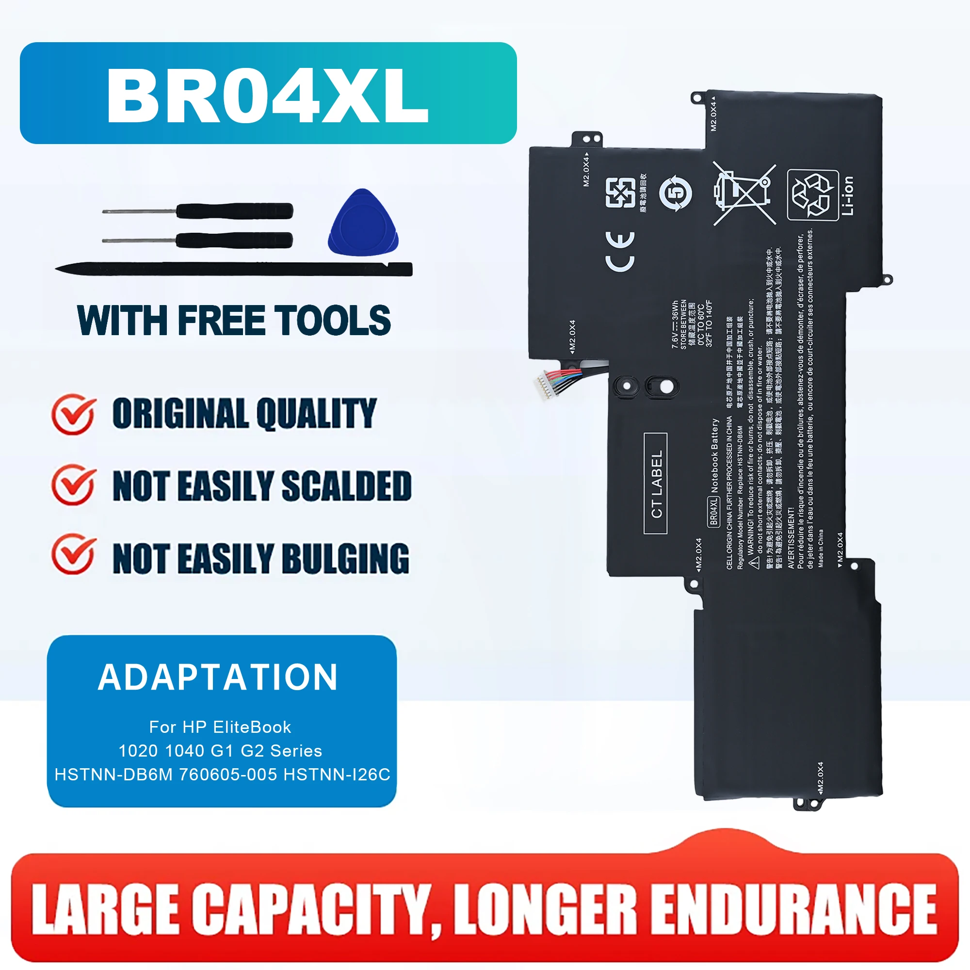 BR04XL Battery for HP EliteBook Folio 1020 1030 G1 HSTNN-DB6M 760605-005 M0D62PA