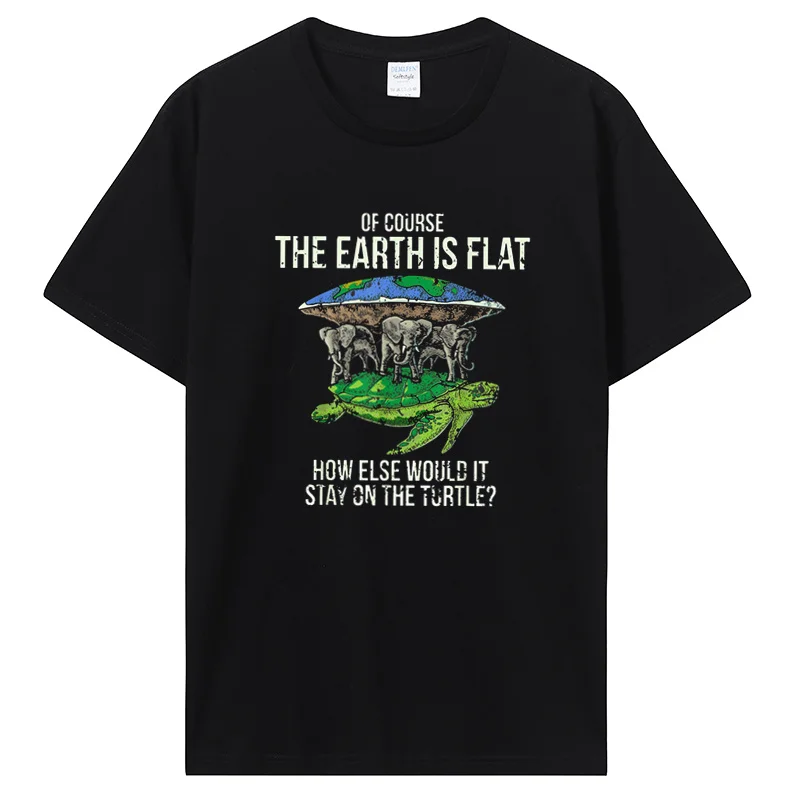 Funny Flat Earth Society T Shirt Turtle Elephants Graphic Cotton Tshirt Streetwear Harajuku Hip Hop T-shirt Men Clothing