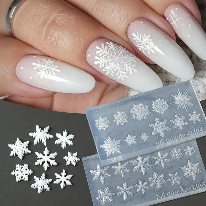 1pcs 3D Embossed Carving Soft Stamping Plate Winter Snowflake Nail Art Silicone Mold Christmas Reusable DIY Gel Stencils Tool