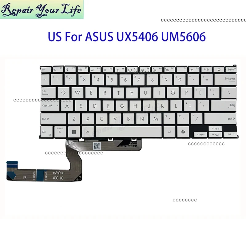 Teclado retroiluminado em inglês dos EUA para ASUS Zenbook UX5406 UM5606 UX5406SA UM5606WA UM5606KA 0KNB0-261XUS00 Notebook Teclado com teclas brancas