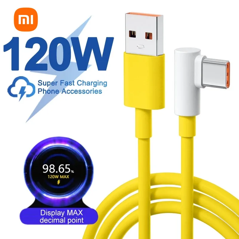 Cargador súper rápido USB Original de 120W 6A para Xiaomi Mi 12 11 Cable tipo C de 90 grados para POCO X5 Pro Redmi Note 8 9 10 11 carga