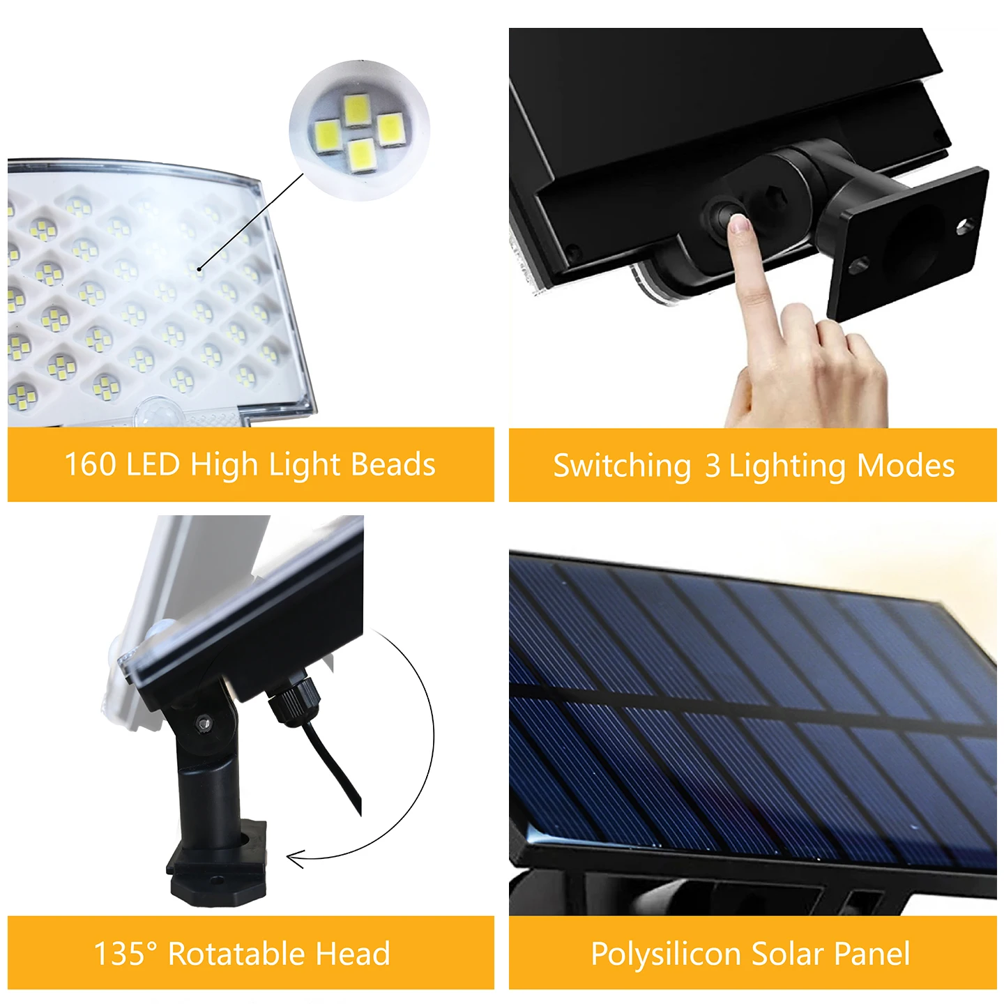 160 LED سبليت أضواء الحديقة الشمسية مصنع ملء ضوء PIR محس حركة 3 طرق مصابيح الطاقة الشمسية لحديقة فناء خارجي الديكور #4
