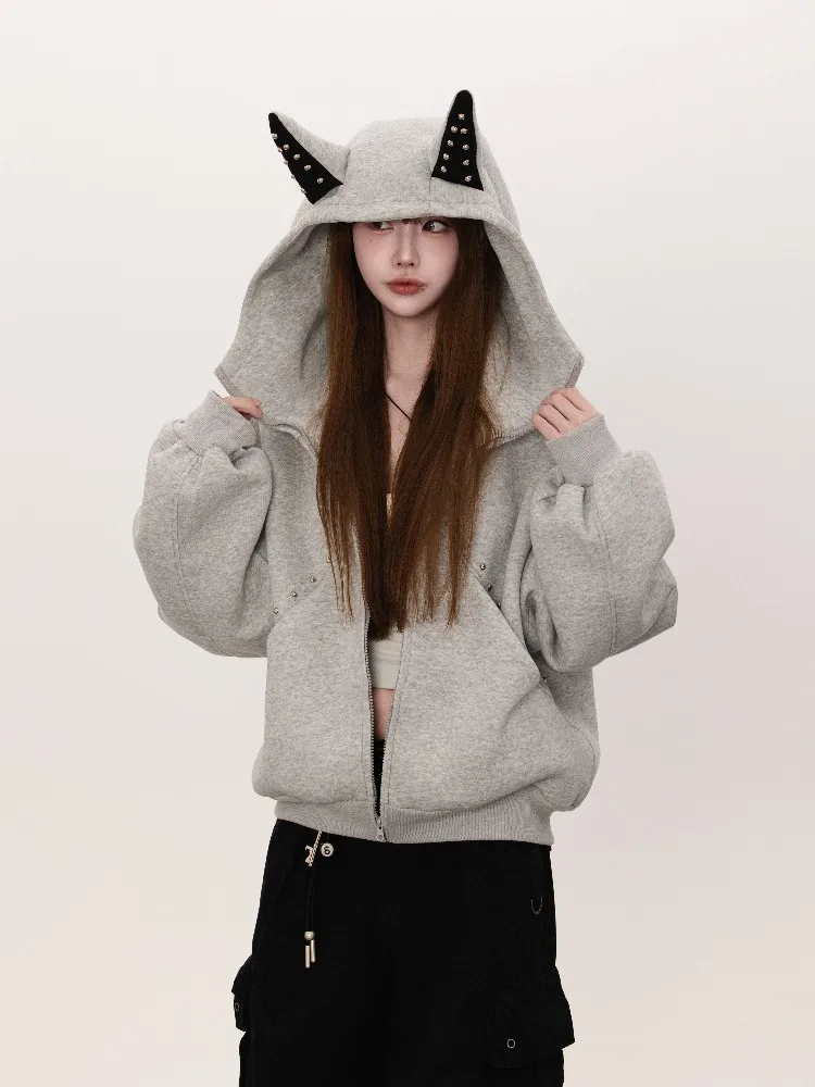 

Vintage American Retro Women's T-Shirt Harajuku Style Slim Fit Tops Punk Gothic Y2K Sweatshirt Jacket Versatile Subculture Coat