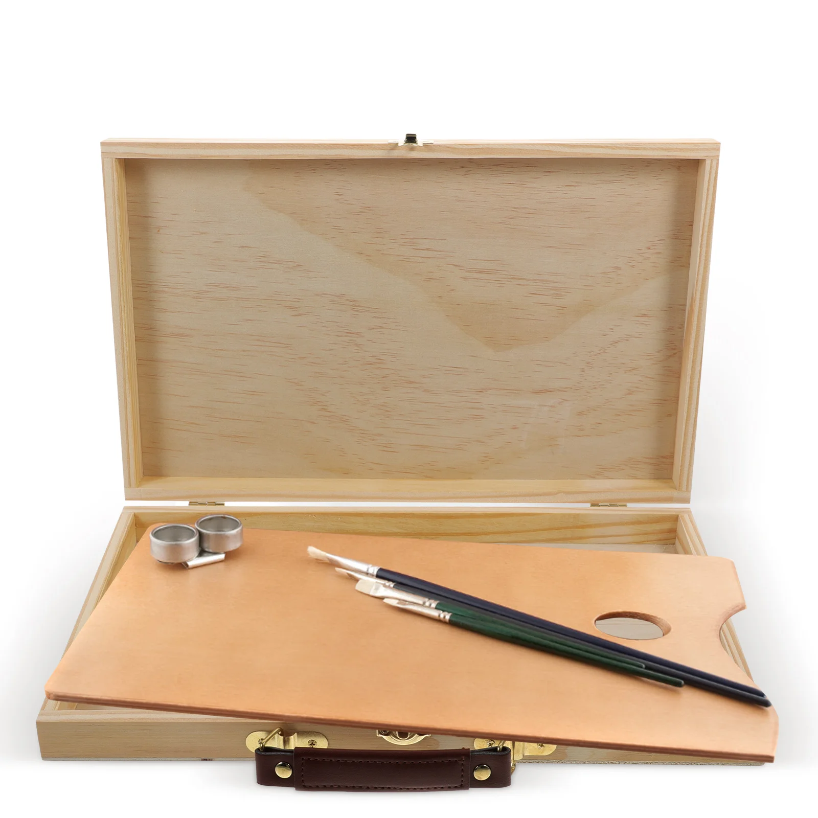 Portable Solid Paint Box Wood Paint Box Drawing Tool Case With Handle Supplies Wooden Storage Container