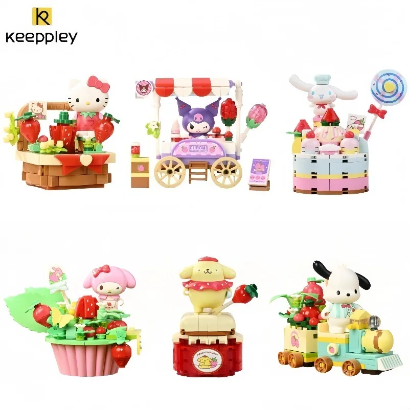 

KEEPPLEY Sanrio Building Blocks Hello Kitty Assembly Small Particle Anime Kuromi Boy Girl Assembled Toys Model Ornament Gifts