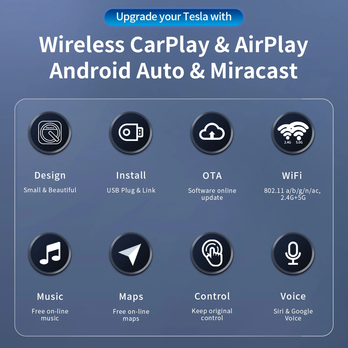 محول Carplay اللاسلكي Android Auto Ai Box ربط هاتفك يستخدم Spotify Waze Siri شريحة SIM غير مطلوبة لطراز Tesla 3 Y S X