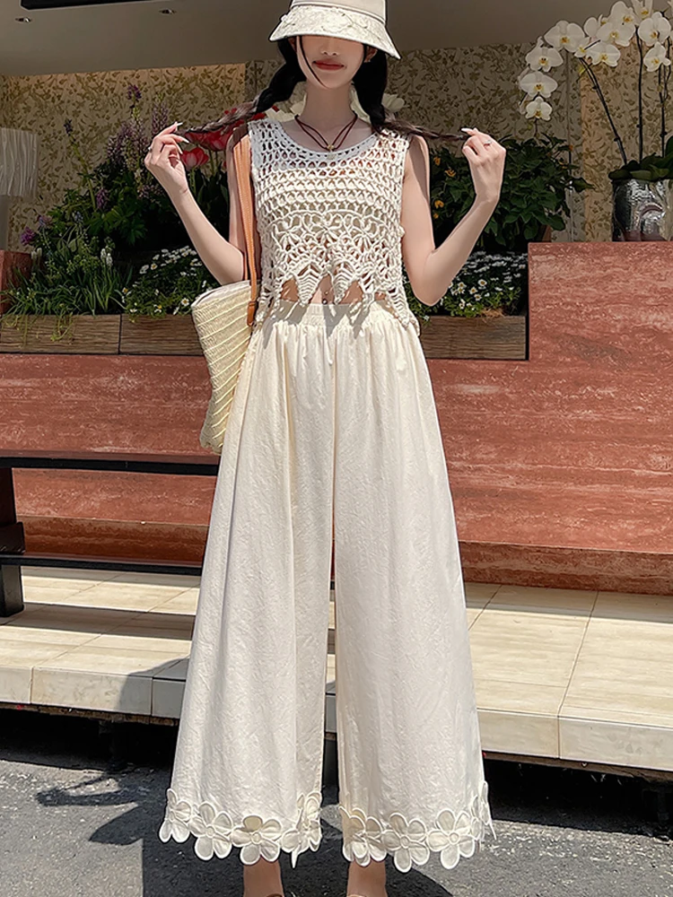 

Широкие брюки в стиле пэчворк с черным цветком, женские летние повседневные брюки в стиле сладкого леса, свободные и ленивые, простые, прямые брюки