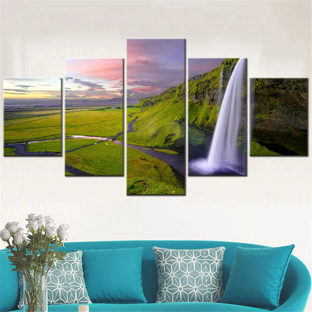 

5 Pieces Wall Art Canvas Painting Picture Abstract Home Decor Poster Landscape Plain Waterfall Painting Bedroom Decoration