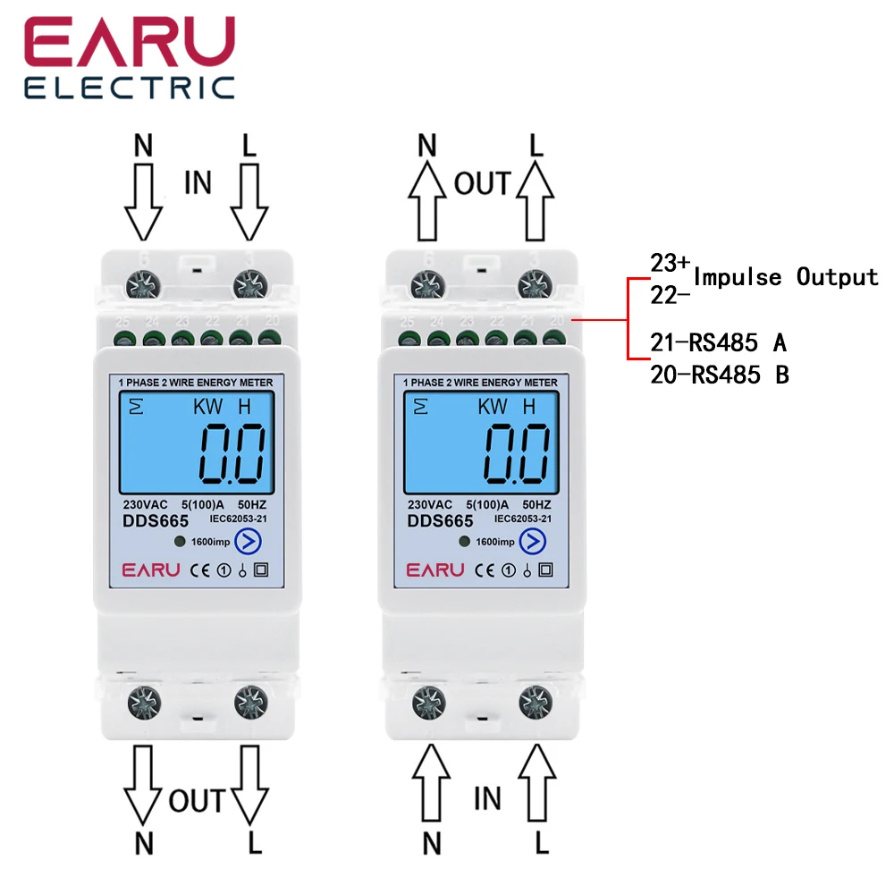 Multifunction 230V 100A Bi-Directional Energy Meter Reset Zero Kwh Solar PV Power Voltage Current Frequency RS485 Communication