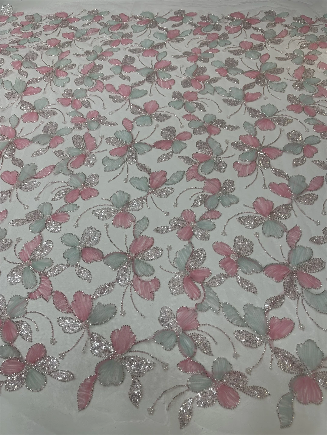 قماش دانتيل مطرز بالكامل ثلاثي الأبعاد مع ترتر قابل للتمدد، JIT جاهز للشحن لفساتين الحفلات وحفلات الزفاف وحفلات السهرة