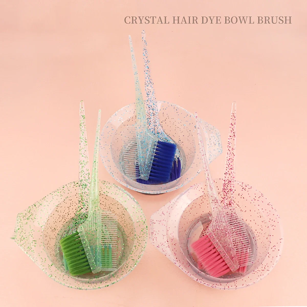 3-piece Crystal Sparkling Hair Dyeing Bowl Set Plastic Hair Dyeing Brush Easy to Clean Hair Salon DIY Accessories