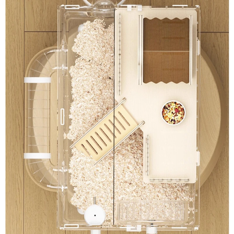 Acrylic Hamster Cage, 360째 View Hamster Villa, Large Luxury Anti-Chew Cage, Quiet Rolling Wheel, Easy to Clean view 5