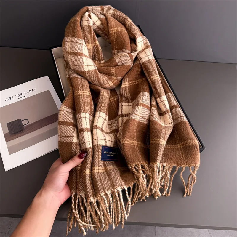

Korean Style Fashion Plaid Women's Winter Scarf Imitation Cashmere Warm Shawls Wraps Thicked Pashmina Female Blanket Scarves