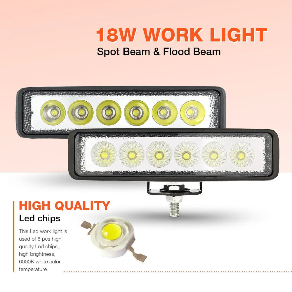 دائم سيارة LED ضوء العمل ضوء بار بقعة الفيضانات Worklight 12 فولت 18 واط مصباح ليد بار لشاحنة جرار الطرق الوعرة مركبة #2
