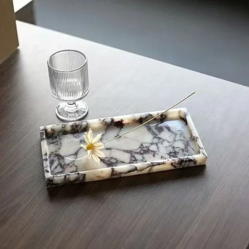 European Style Luxury Rectangular Marble Tray, Natural Marble Decor Display Tray for Aromatherapy Candle Holder Home Decor