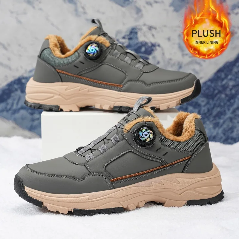 Men's Boots Large Size Plush Inner Lining Warm Hiking Shoes Winter Outdoor Trekking Boots Non-slip Man Casual Walking Sneakers