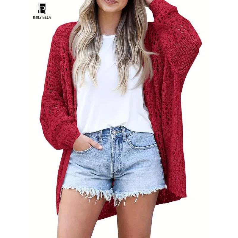 Cardigan évidé à manches longues pour femmes, pull ouvert devant, cardigan d'été pour femmes, confort décontracté pour dame, carte 107