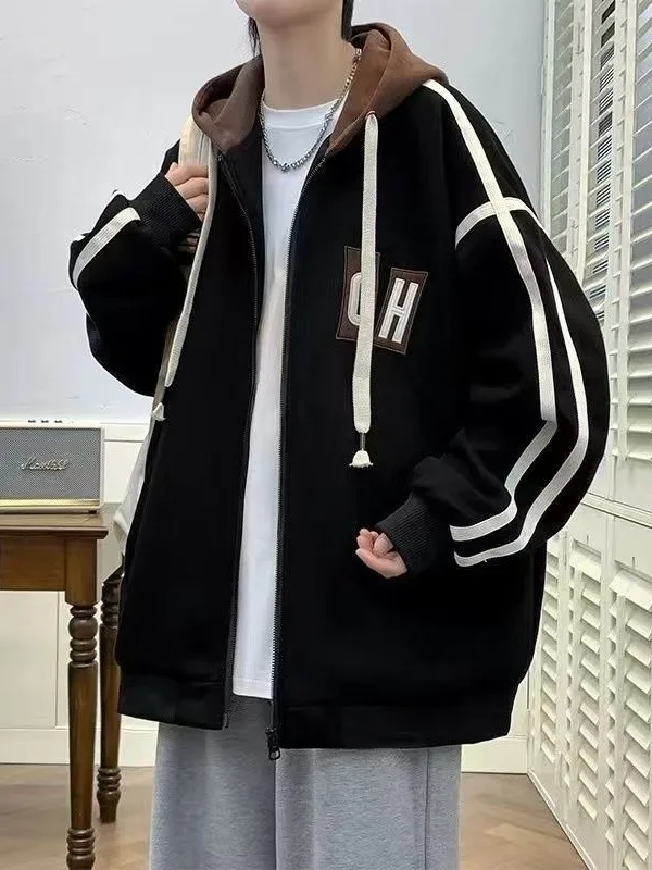 

Мужская куртка с капюшоном, осень-зима, новый дизайн в полоску с капюшоном, повседневная теплая верхняя одежда свободного покроя на подкладке, Гонконг Sle Faion