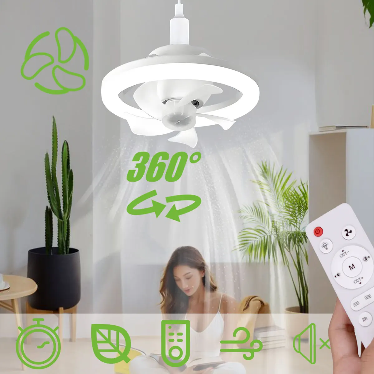 360°Rotatable E27 LED Ceiling Fan Bulb With Remote Control Dimmable Ventilator Lamp AC85‑265V For Home Indoor Household Lighting