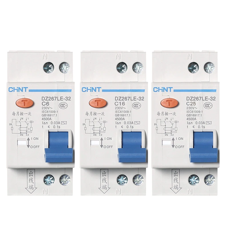 1Pc CHNT CHINT DZ267LE-32 1P+N DPNL 6A 10A 16A 20A 25A 32A Residual Current Circuit breaker RCBO MCCB 36MM