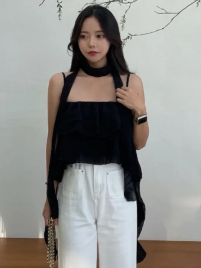 

Sweet d Hanging Ne Lace Strap Top Women's Fairy Sle Summer New Arrival Dongda Gate 2025 Svel Floral Print Blouse