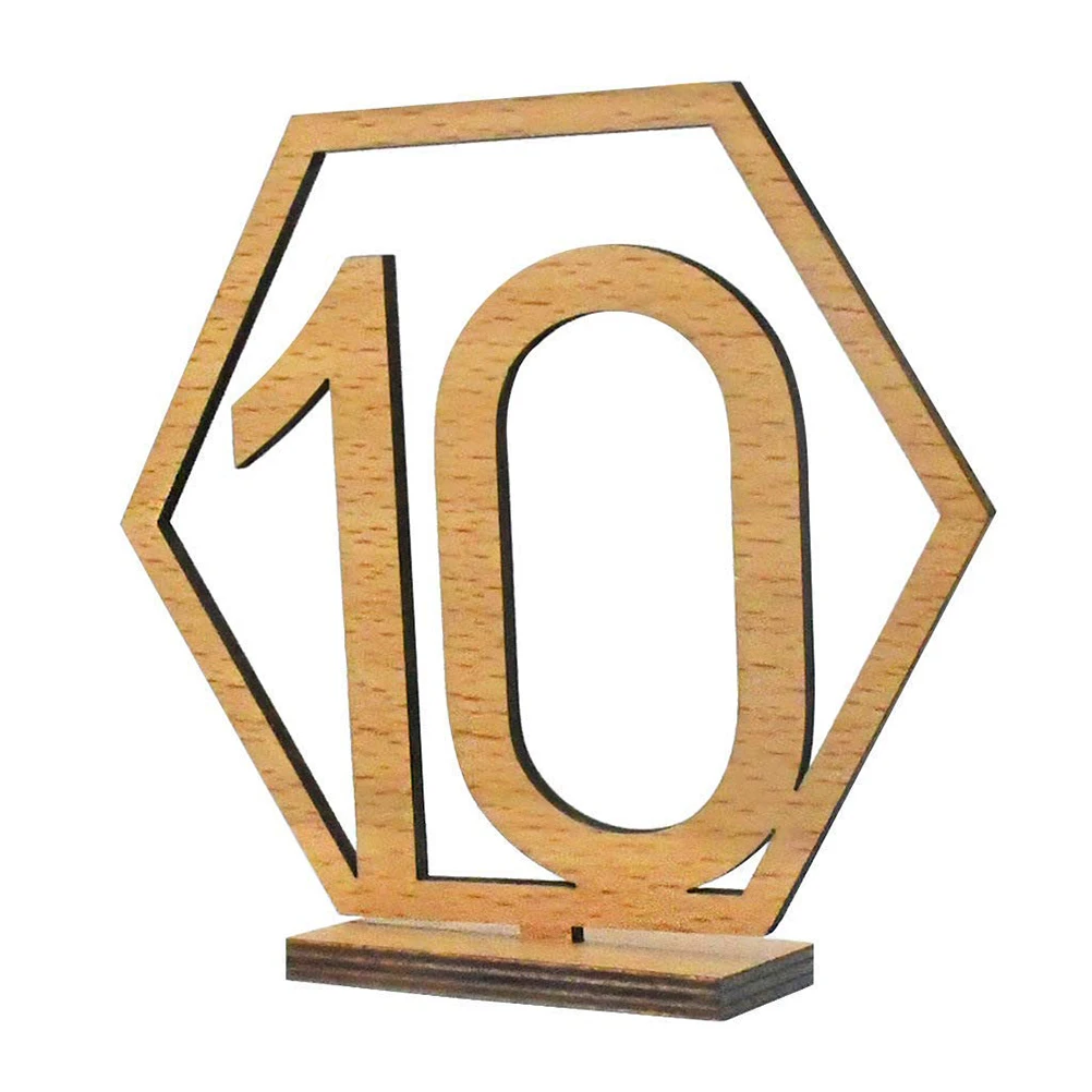 

10 pcs Wooden Table Numbers Simple Wedding Decor Hollow Out Bride Seat Signs Banquet Party Number Cards