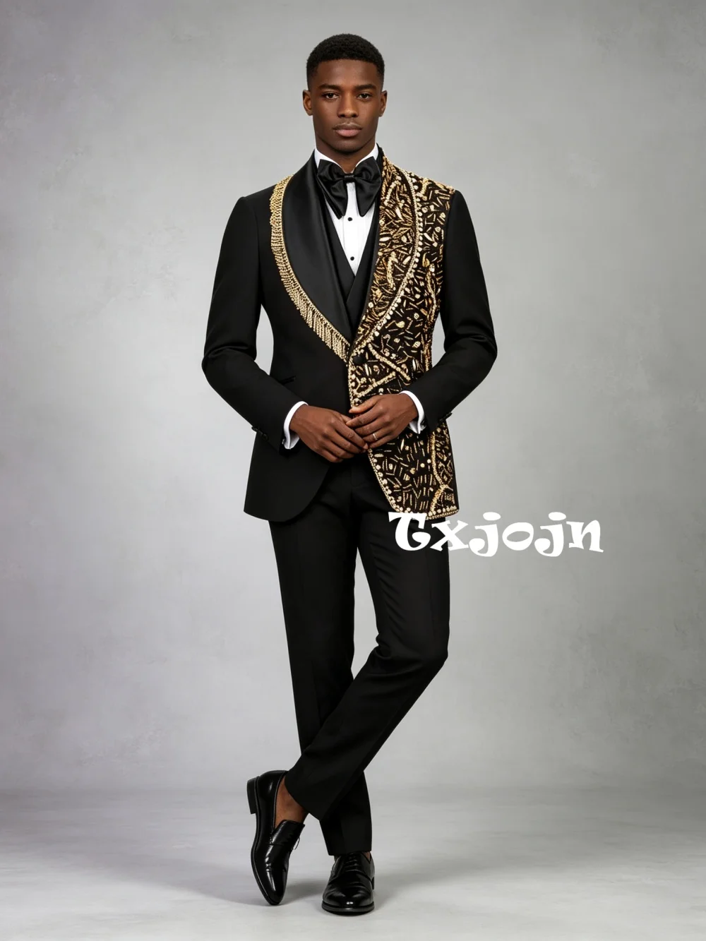 New Golden Beaded Man Suits 3 Pieces Formal Occasion Wear Classic Shawl Lapel Men's Slim Fit Suit Set Party Prom Tuxedo XS-6XL