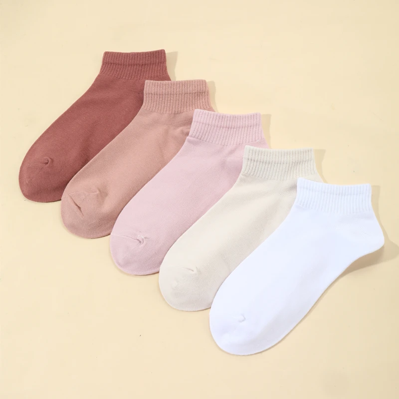 

5 Pairs/Pack Women Japanese Simple Solid Short Socks Spring Summer Thin Breathable Ankle Socks Fit EU36-39