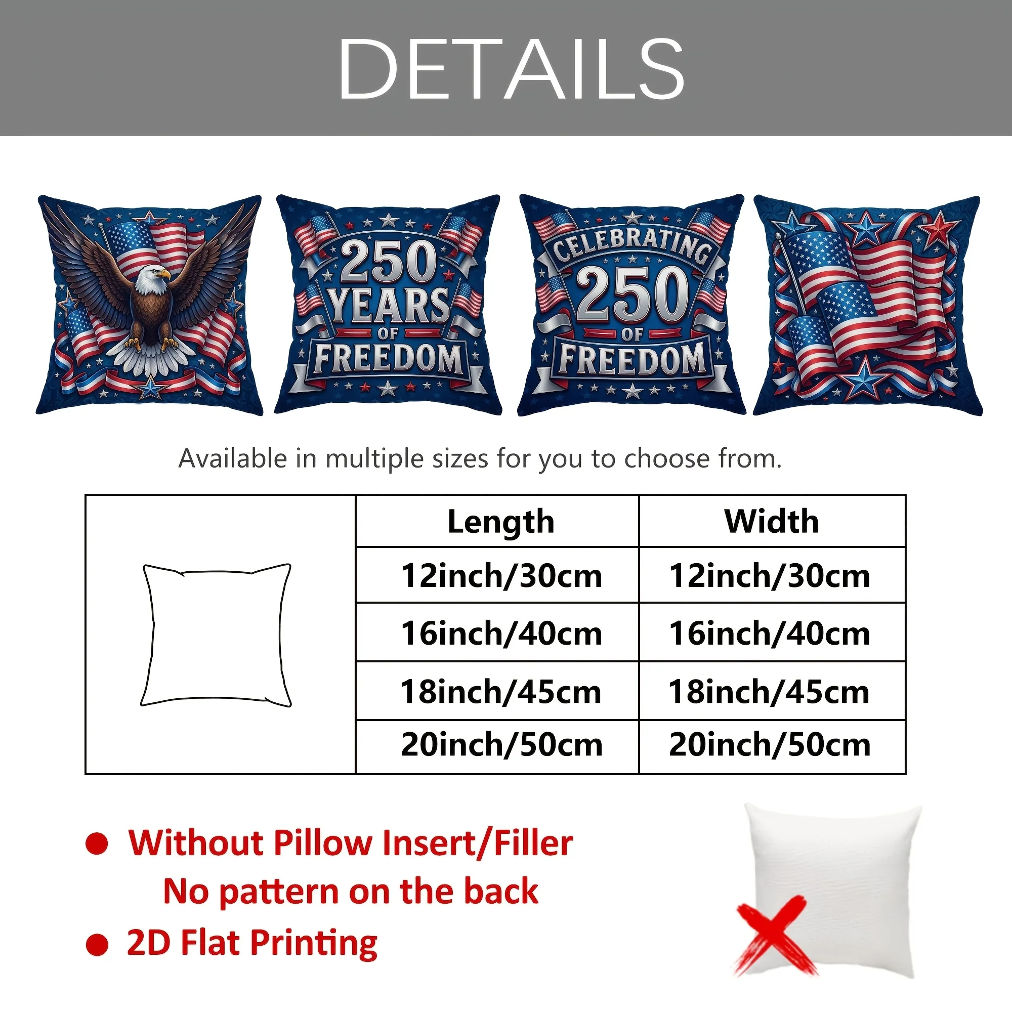 USA Patriotic Pillowcase Cover Set 4pcs American Flag Freedom Design Decorative Pillow for Bedroom Home Decor 45x45cm