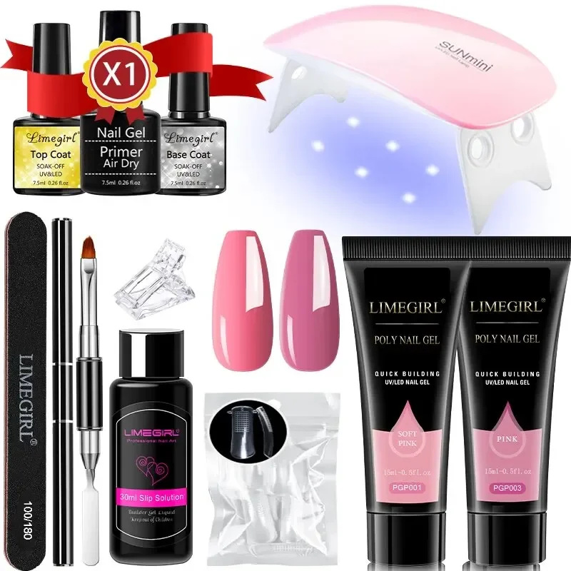 LIMEGIRL Nail Extension Gel Set With UV LED Lamp Quick Extend Mold Nail Kit Gel Set Vernis Semi Permanent For Manicure Set