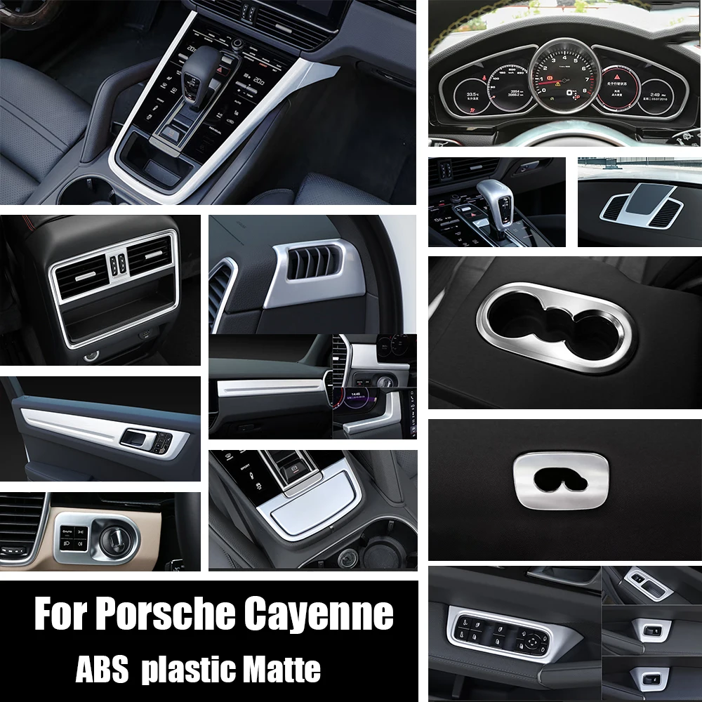 ABS For Porsche Cayenne 2018-2022 Car steering wheel glass Lift gear shift water cup door Bowl air outlet Cover Trim Accessories