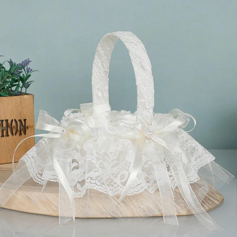 

DIY свадебный цветок девушка ручная цветочная корзина корзина с фруктами свадебные принадлежности тканое кружево имитация цветов корзина украшения