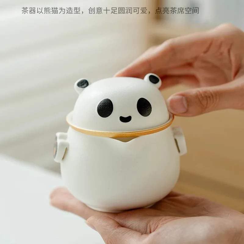 

Panda Kung Fu Travel Tea Set Ceramic Portable Outdoor Camping Quick Cup One Pot Three Cup Tea Pot Set