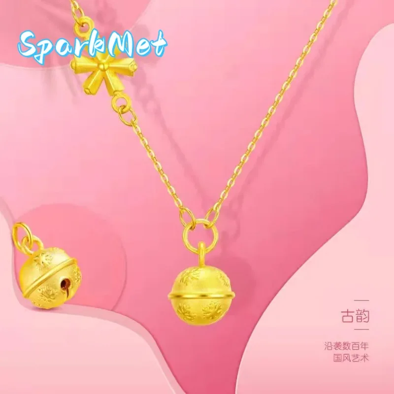 

Sparkmet 9999 24K real gold bell snowflake necklace gold Christmas small bell collarbone chain temperament ins personalized desi