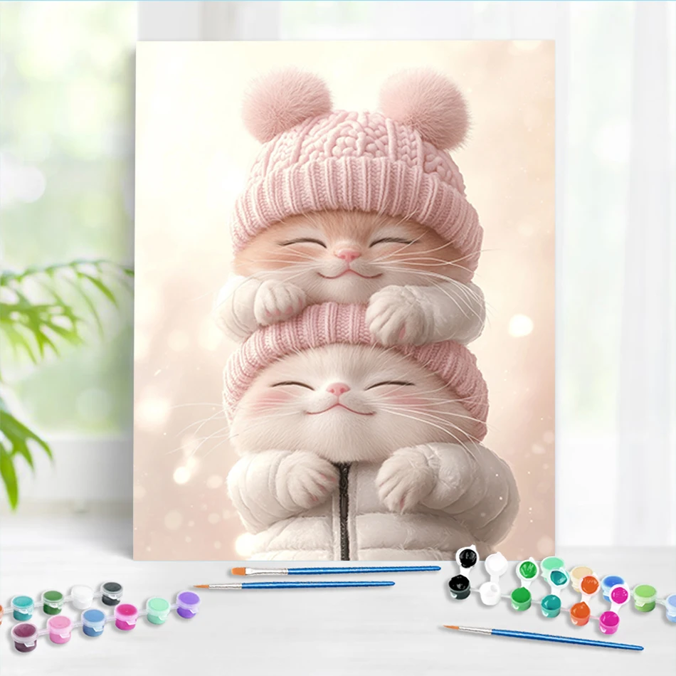 

RUOPOTY Picture With Numbers Cute Cat Oil Picture Drawing Coloring For Beginner on Canvas Crafts Coloring By Numbers Kits