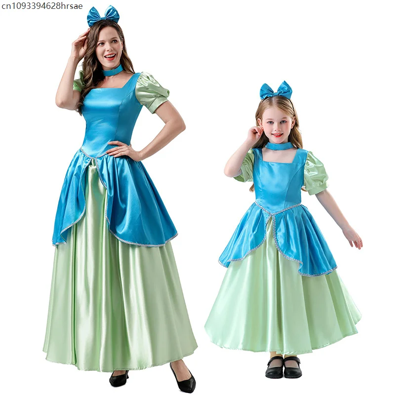 

Women Girls Halloween Cinderella princess dress Blue Party Gown fairy Tail elf cosplay Costume Kids Christmas gift