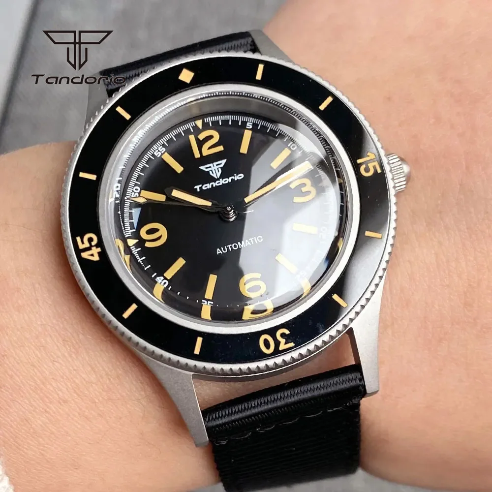 Tandorio Domed Sapphire Crystal NH35 Vintage 40mm Automatic Watch for Men Luminous 120 Clicks Bezel 20atm Mechanical Wristwatch