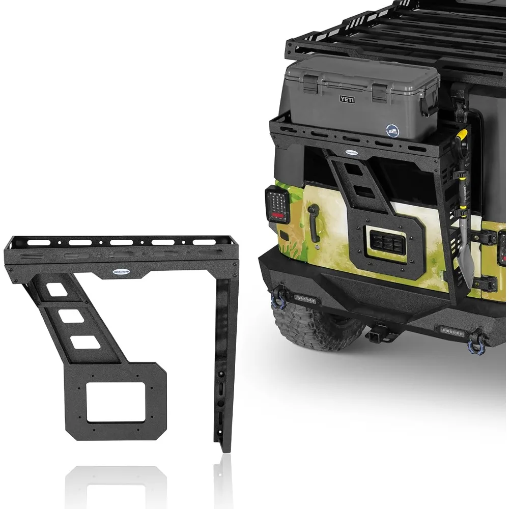 

JK Tailgate Cargo Basket Rear Luggage Rack w/Reinforced Tailgate Hinge Kit for 2007-2018 Jeep Wrangler JK 2/4 Doors, Spare Tire
