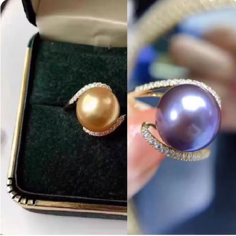 

Beautiful South Sea Pearl AAAA10-11mm 11-12mm South Sea Golden Purple Round Pearl Open Ring 925s Real Natural