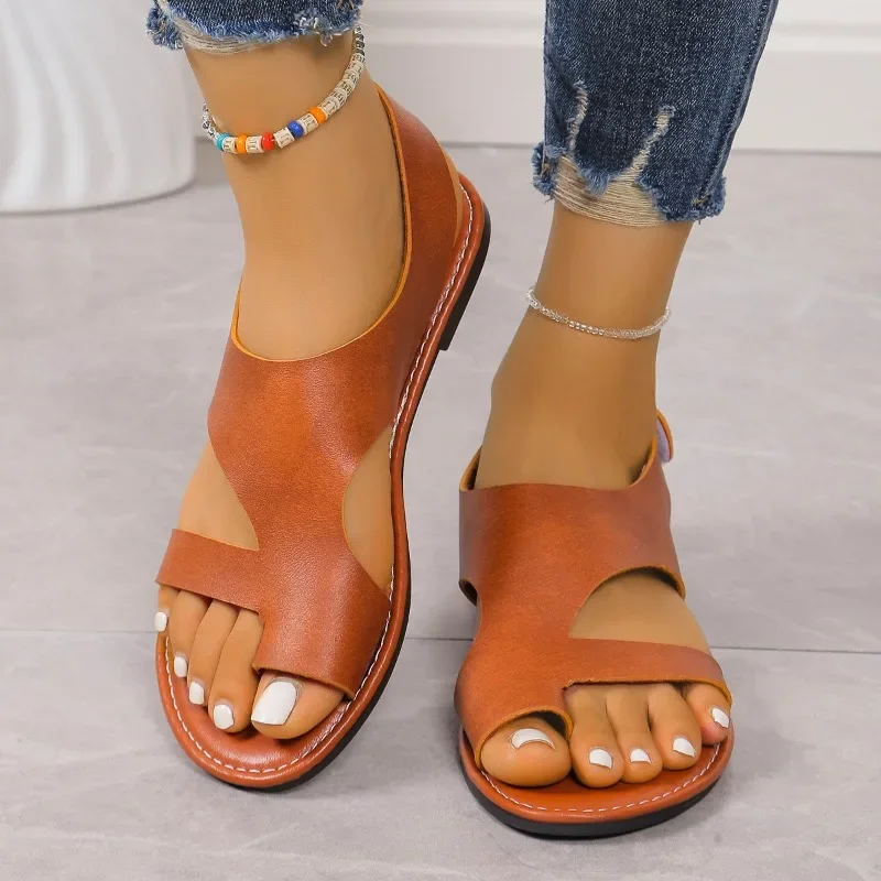 Ladies Shoes 2024 High Quality Summer Women\'s Sandals Solid Toe Set Chunky Heels Light Concise Large Size Beach Sandals Women