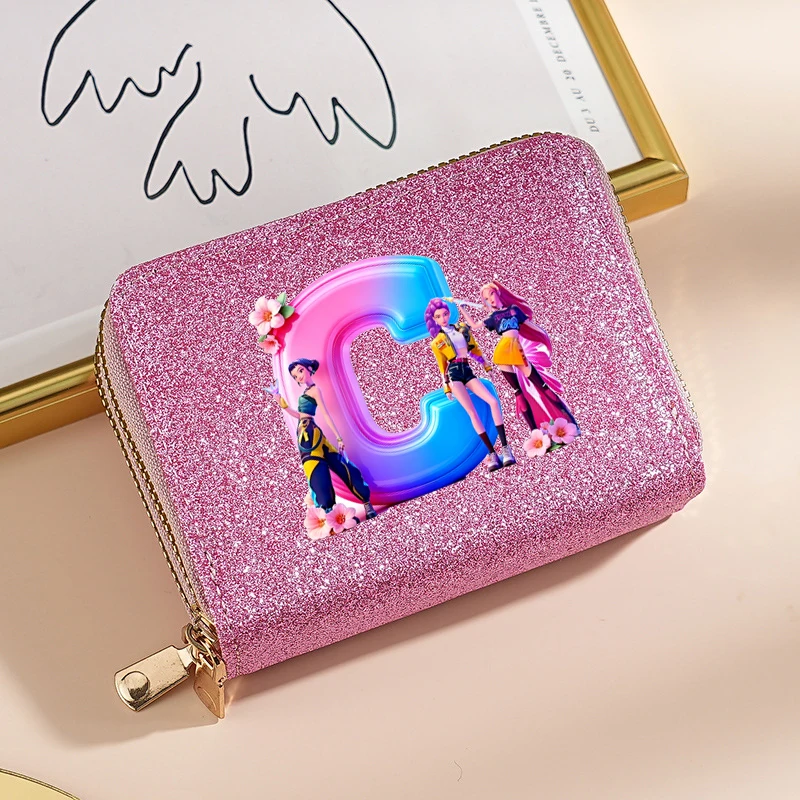 Kpop demon hunters carteiras femininas glitter lantejoulas carteiras moda saco de dinheiro bolsas de moedas crédito multi-cartão titular do cartão sacos presente