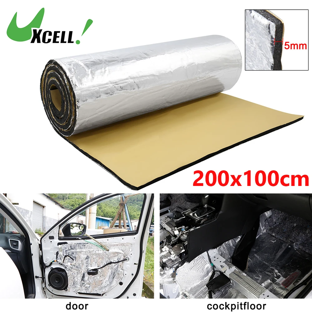 Uxcell 5mm 200x100cm Car Heat Sound Deadener Insulation Deadening Mat Glass Fiber Cotton Liner Self-Adhesive Thermal Barrier