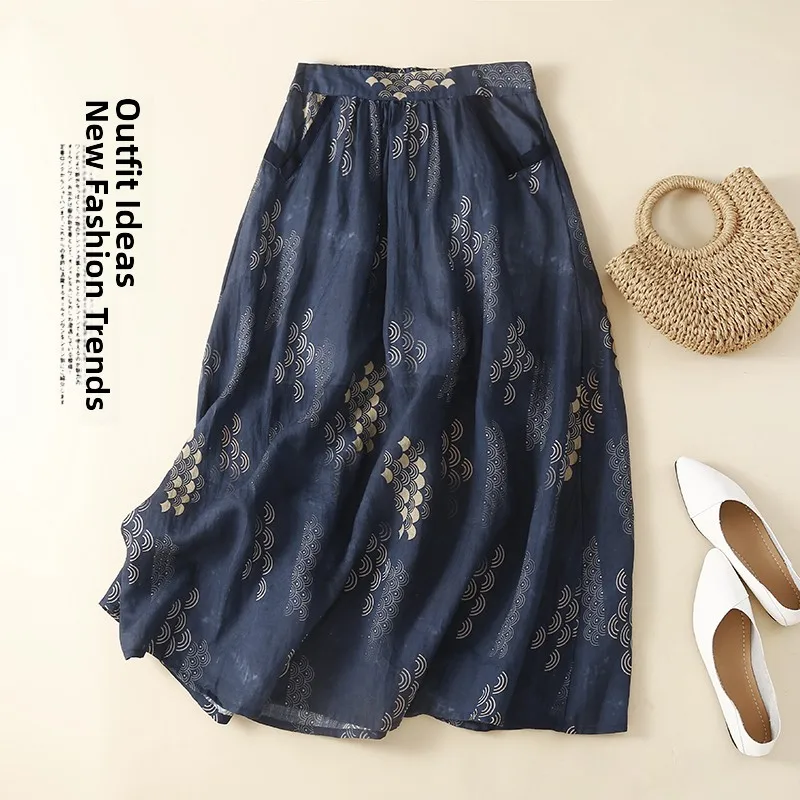 

Slimming A-Line Cotton Linen f Skirt Double Layered Umbrella Skirt Women's Clothing Commute Sle kets mid Waist