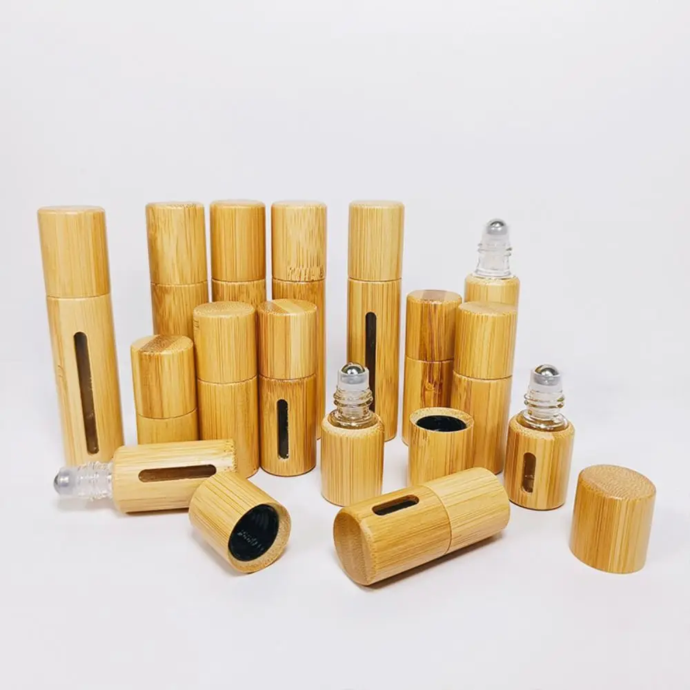 Recipiente cosmético brilho labial tubo recarregável garrafa roll-on de bambu garrafas de óleo essencial garrafas de rolo de madeira