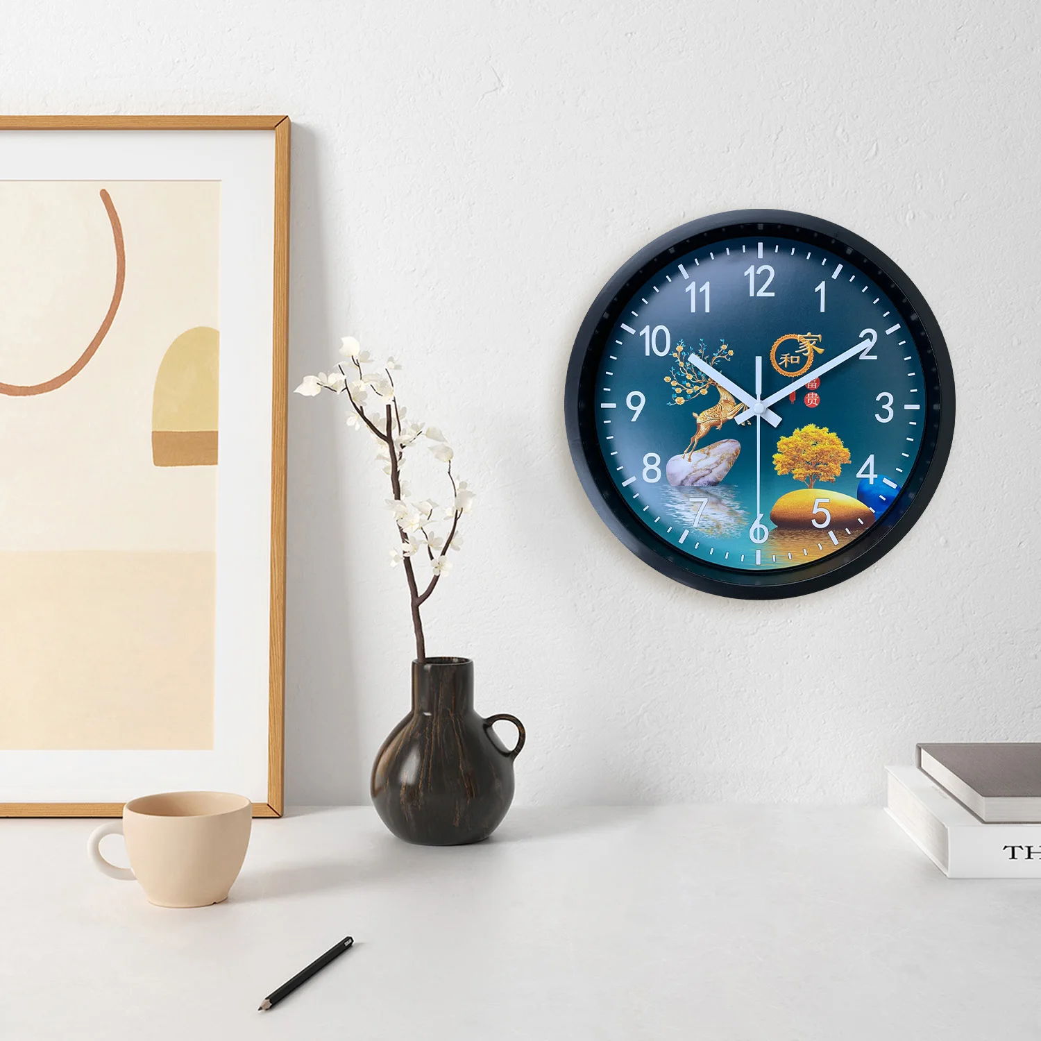 1pc modern light luxury Gold Elk design wall clock, home silent wall clock, decorated living room, study, bathroom, corridor