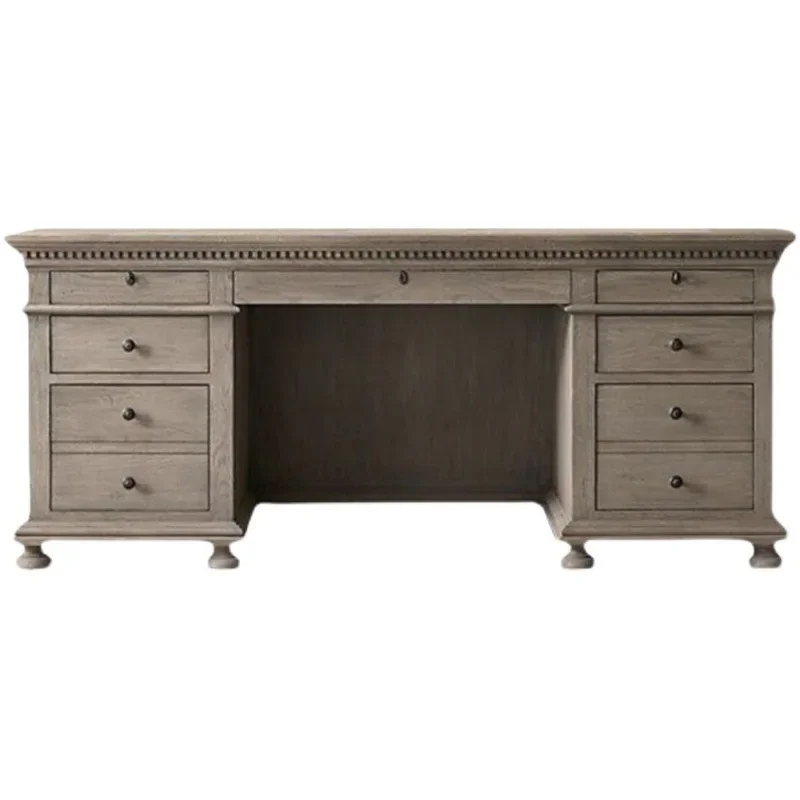 

American rural solid wood retro old light luxury desk French office computer desk simple log writing desk
