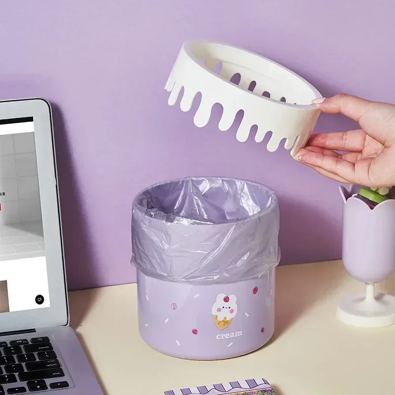 뚜껑이 없는 미니 데스크탑 쓰레기통, 귀여운 커피 테이블 종이 바구니, 원형 쓰레기통, 가정용 책상 청소 정리함 