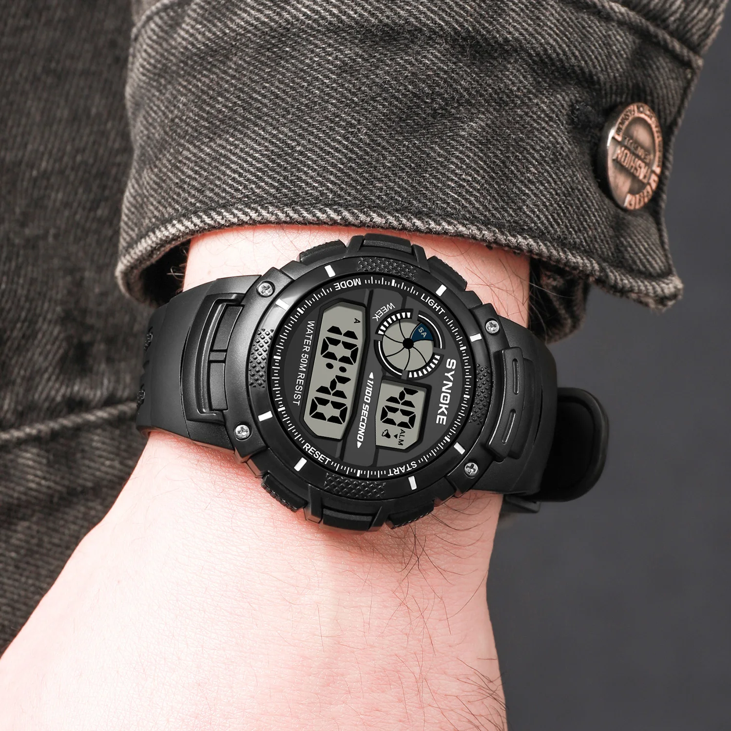 남성용 방수 디지털 손목시계, 스톱워치 알람 포함, 군용 스포츠 야외 시계, SYNOKE 브랜드