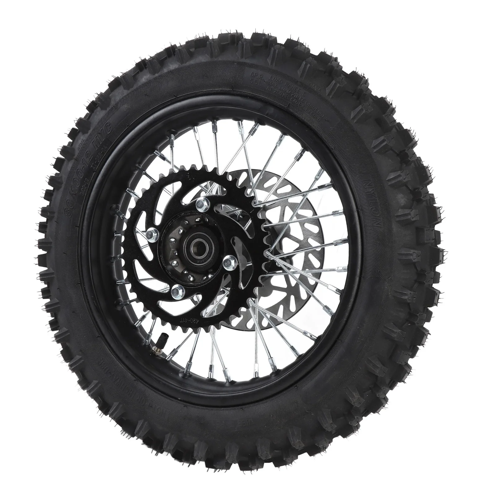 

3.00-12 Rear Wheel Rim Improved Traction 6 Ply Tires Rear Wheel Rim Tire Assembly 15mm Axle with 420 41T Sprocket for Dirt Bike
